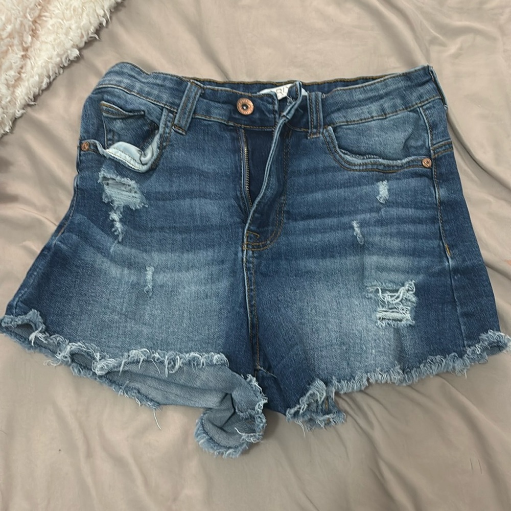 Dark blue ripped jean shorts size 3